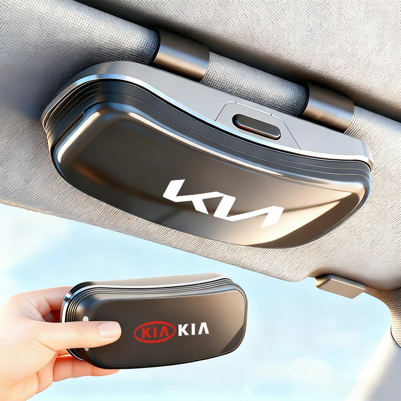 

Автомобильная эмблема Kia, солнцезащитный козырек, футляр для очков, подарочная коробка для хранения солнцезащитных очков для Kia Sportage Carnival Seltos Sorento Rio Borrego Ceed Niro