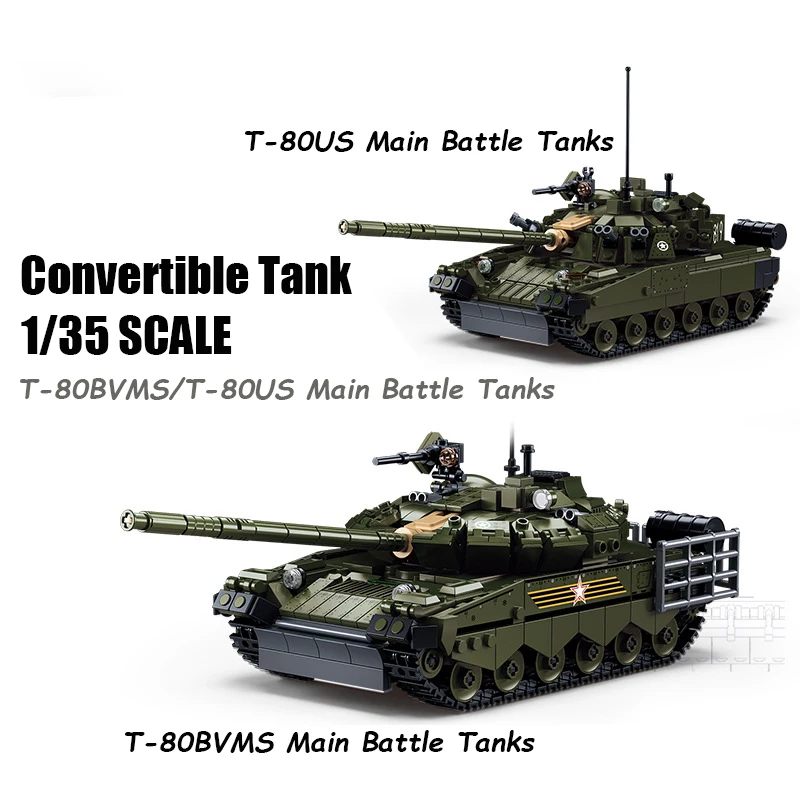 Sluban Military Collection Model Building Blocks Kit T-80BVMS/T-80US Main Battle Tank Army Bricks Toys Gifts For Kids Adult