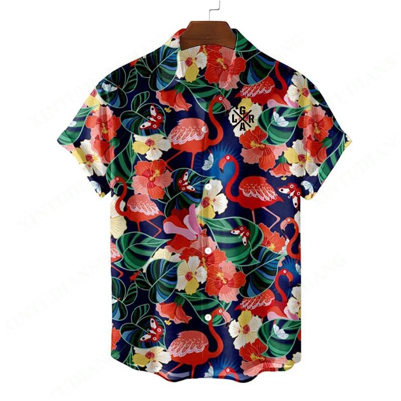 New Loose Rider men's shirt 3d printing flamingo Hawaiian shirt Brazil beach short sleeve fashion shirt flamingo graphic T-shirt