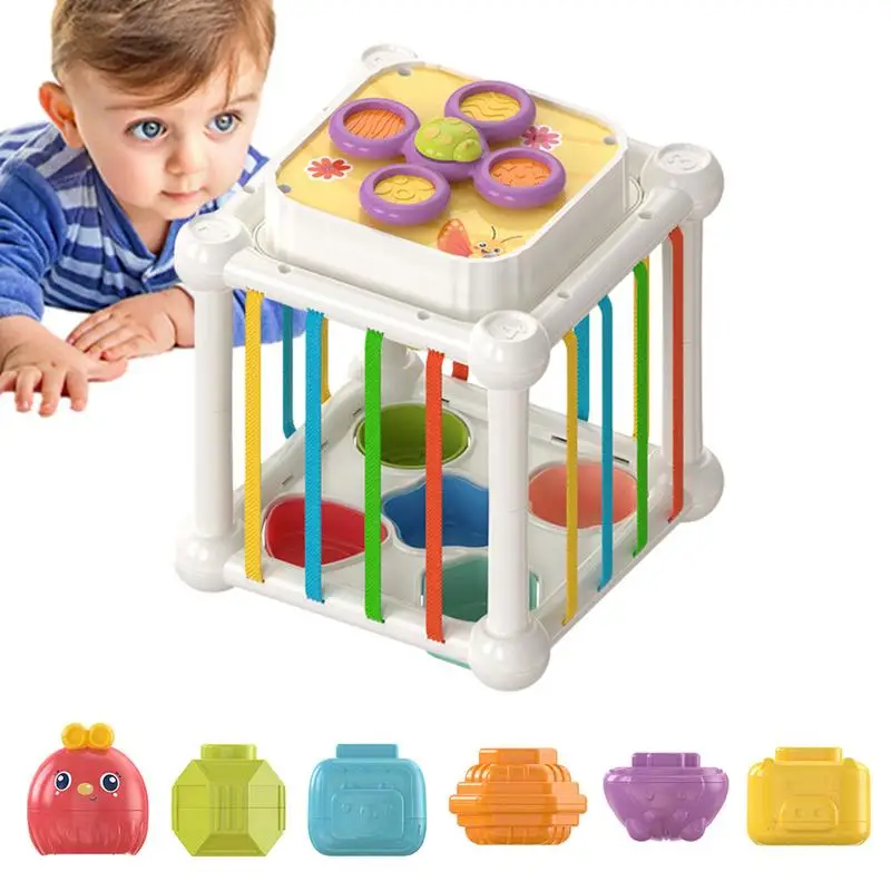 

Baby Shape Sorting Toys Children Montessori Educational Toys Colorful Sensory Cube Toys With Elastic Bands For Fine Motor Skills