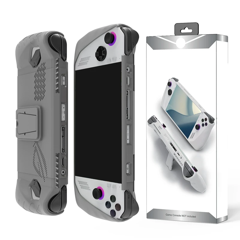 สําหรับ ROG Ally เคส TPU มือถือพร้อมขายึดด้านหลัง ROG Ally เกมคอนโซลเคสกันลื่น, สีเทาทนทานใช้งานง่าย