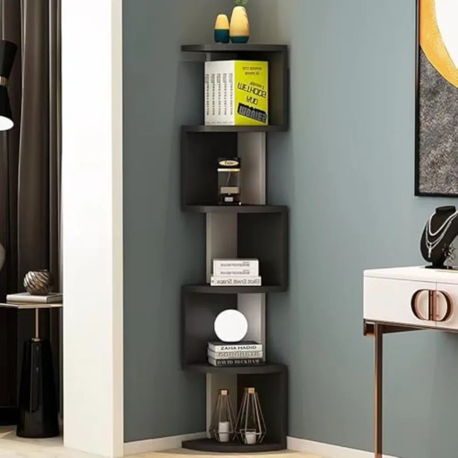 

Corner Shelf nizer for Small Spaces Narrow Bookcase with Storage Rack and Display Stand for Library Living Room Home Office Bla