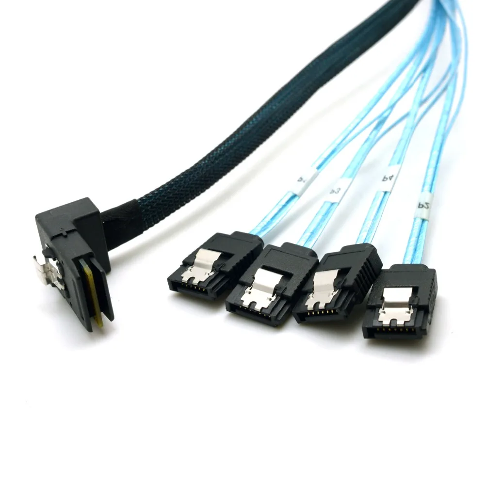 

Elbow Mini SAS 4i SFF-8087 Host to 4 SATA 7Pin Hard Drive Splitter Cable 1m 36-Pin To 4 SATA 7-Pin 6Gbps Hard Drive Server Cable
