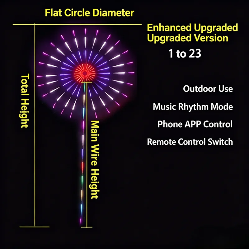 2026 Firework Lights, 24 Strips Double-sided Glow Lights, Programmable Dancing Effect, APP Remote Control