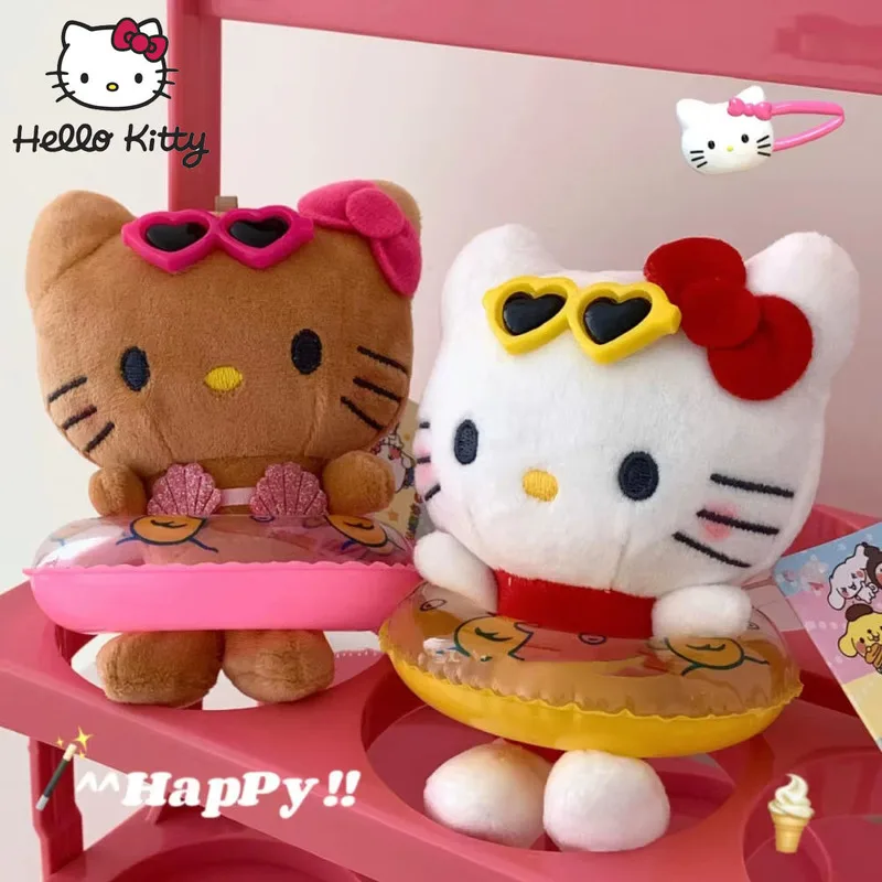 

Кольцо для плавания Sanrio, черная кожа, кулон «Hello Kitty», брелок, летняя креативная кукла Kitty Cat, пара брелоков, сумка, подвеска, подарки