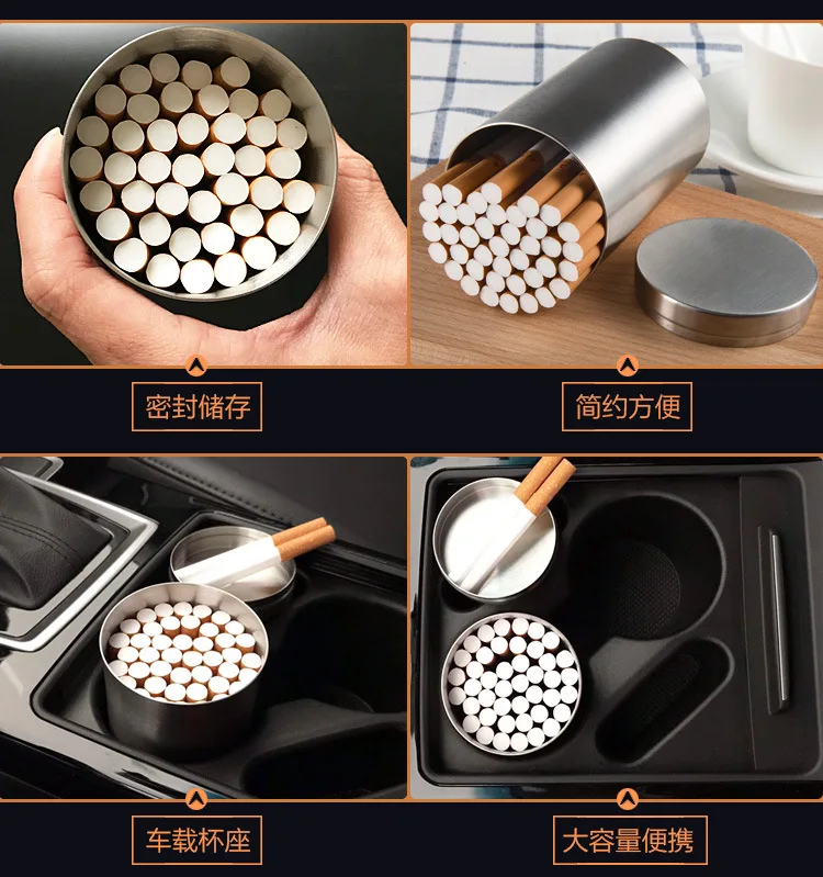 Stainless Steel Cigarette Storage Can Sealed Moisture-proof Large Capacity Cylinder 50 Cigarette Storage Can