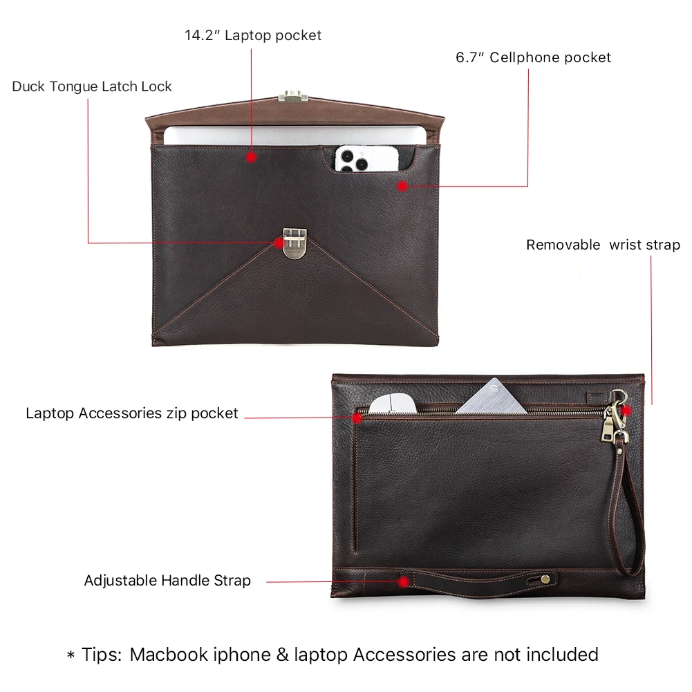 Genuine Leather Laptop Sleeve Case for MacBook Air M1 M2 M3 Pro 13 3 13.6 14 2 Inch Mac Book Handbag Envelope Cover Bag