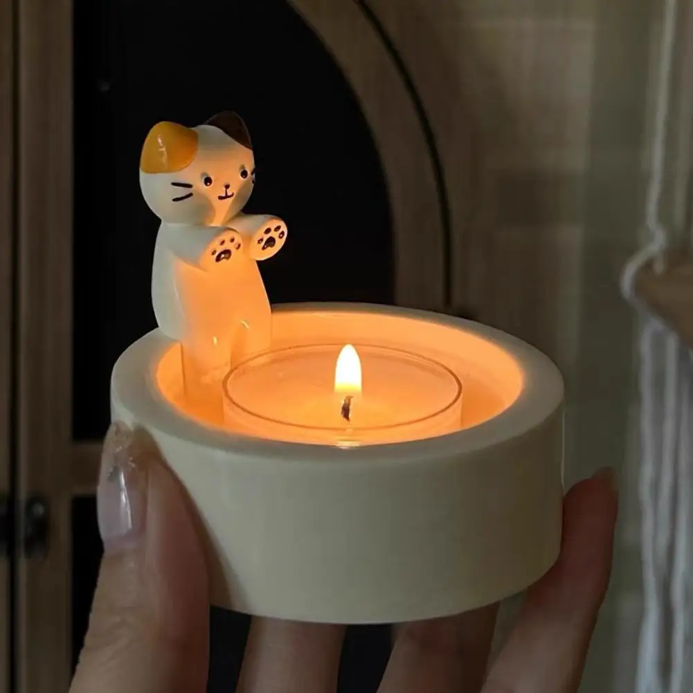 Kitten Candle Holder Handmade Cute Cat Candle Holder With Aromatherapy Candle White Peach Oolong /bluebell /Pears And