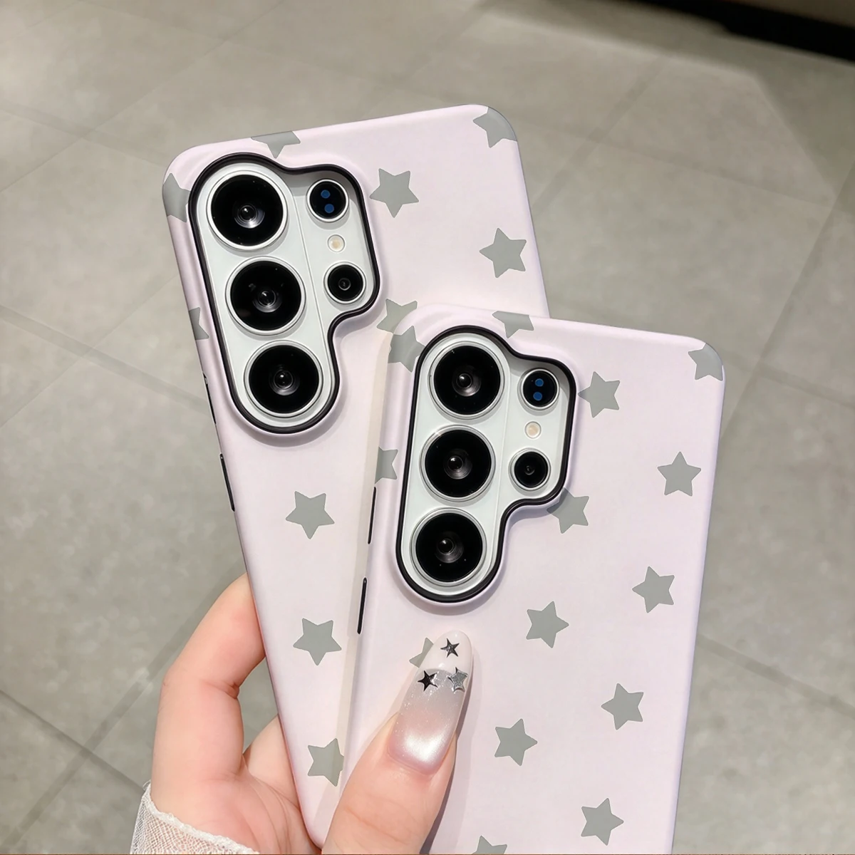 Pink Grey Large Stars Phone Case For Samsung Galaxy S26 S25 Ultra S24 S23 Plus Hard Shock‑Absorption 2-in-1Protective Cover