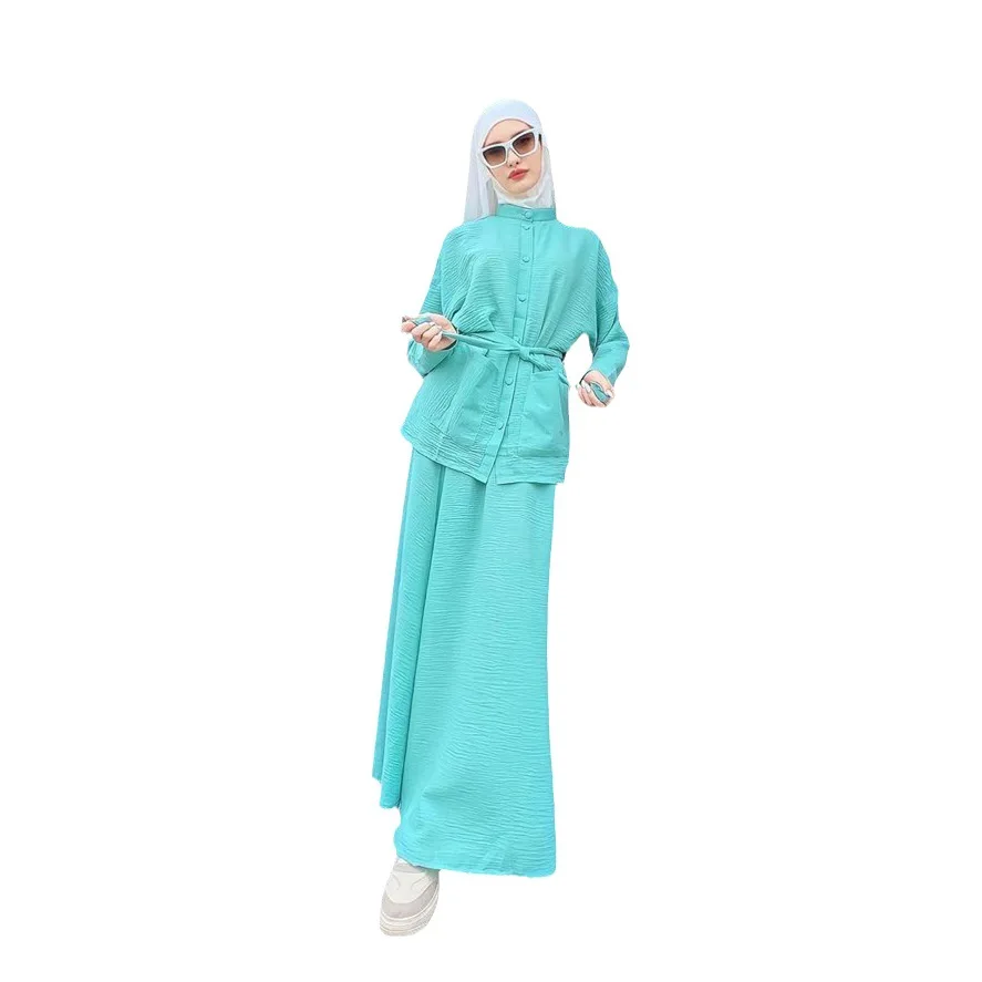 Womens 2 Pieces Muslim Prayer Dress Long Sleeve Hijab Scarf Khimar and Skirt Set Islamic Abaya Full Length Kaftan Robe