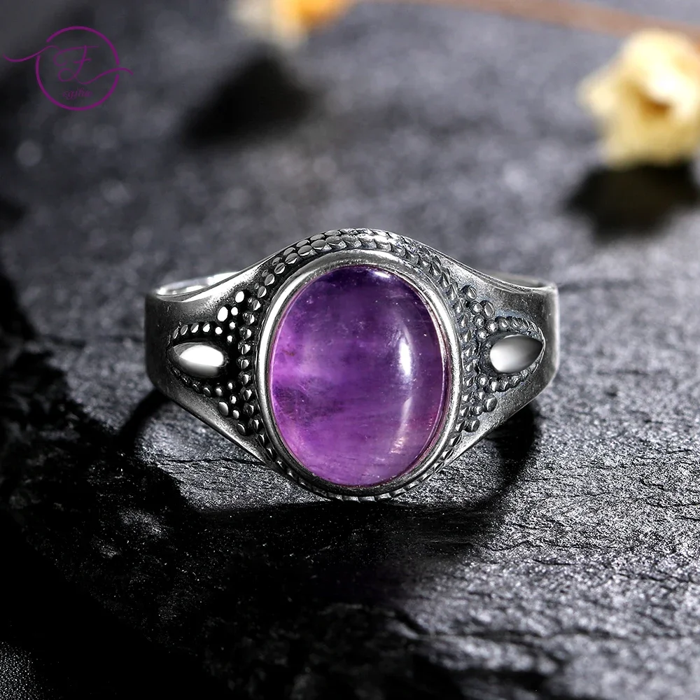 

8x10mm Amethyst Stone Personalized S925 Sterling Silver Rings for Women Fine Jewelry Natural Amethyst Jewelry Gift