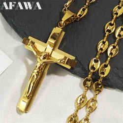 Jesus cruz crucifixo pingente colar para homens de aço inoxidável cor ouro cristão feijão de café corrente jóias cruz crétienne