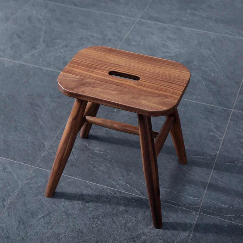 

Black walnut wooden square stool, Nordic household dining stool, small