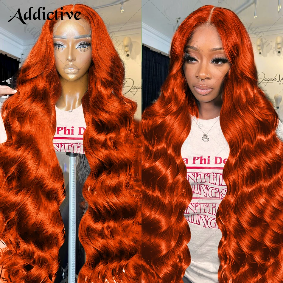 30 38 Zoll Körperwelle Ingwer Orange 13x6 HD Lace Front Perücken 250 Dichte farbige vorgezupfte Perücke 13x4 Lace Frontal Perücken für Frauen