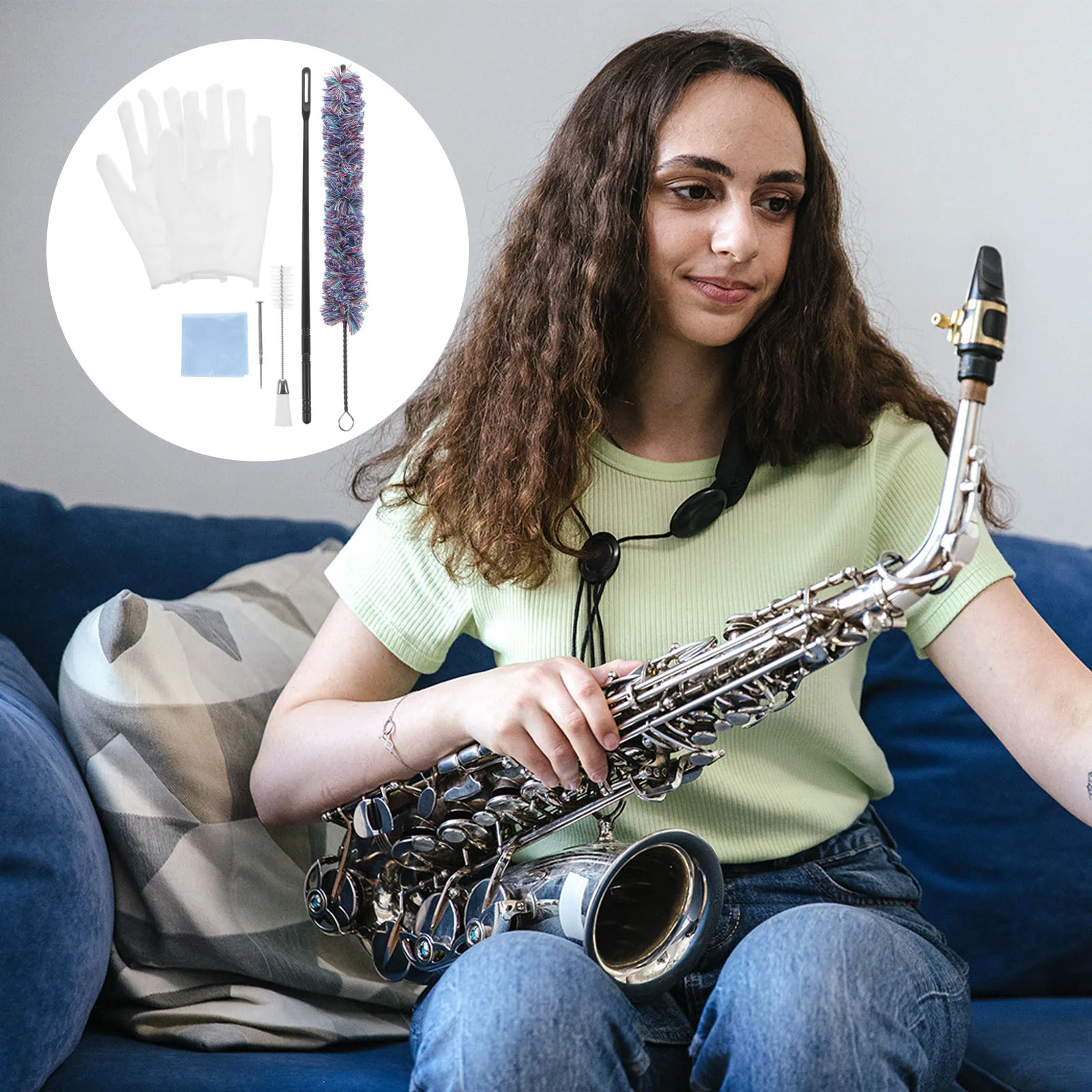 

Saxphone Cleaning Kit Brush Flute Instrument Cleaner Saxophone Swab Cotton Clarinet