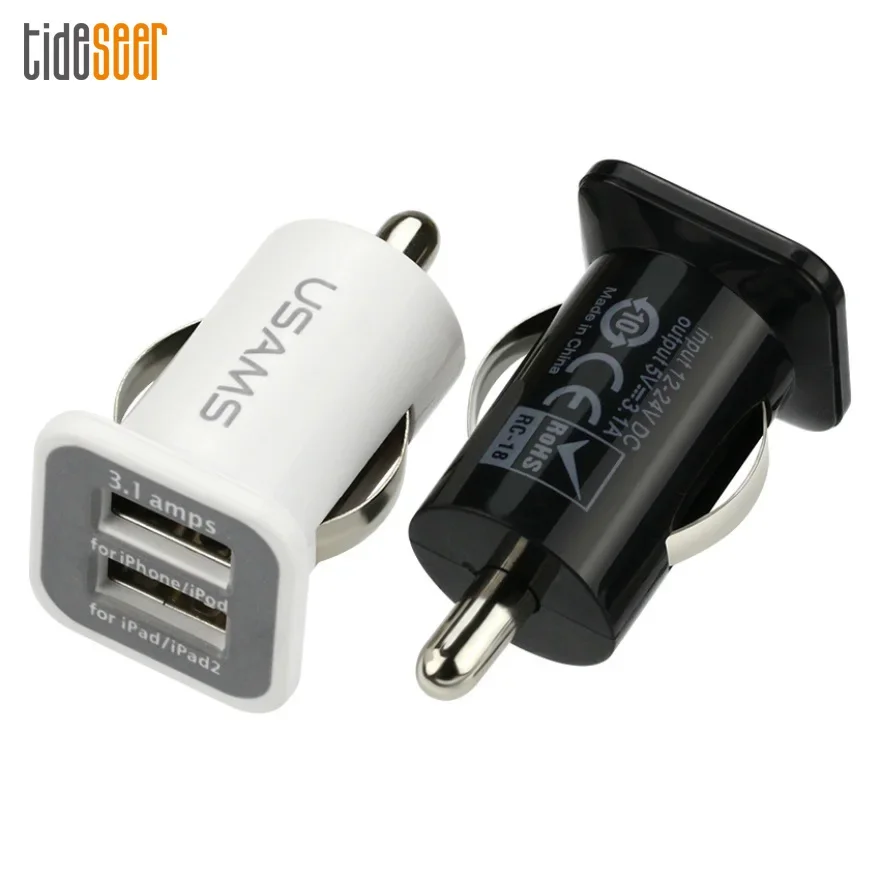 Mini Car USB Charger Fast Charge 3.1A Dual Port Car-Charger Mobile Phone Adapter for iPhone iPad Samsung Xiaomi Tablet