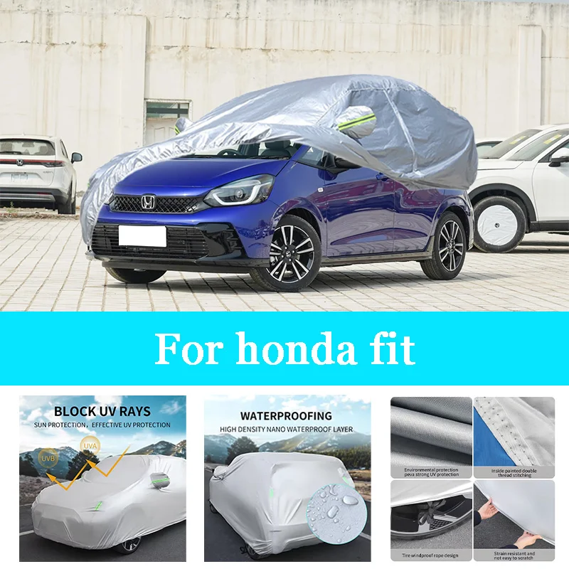 

Автомобильный чехол, уличный полный внешний снежный чехол, солнцезащитный козырек, водонепроницаемая пылезащитная защита со светоотражающими полосками для Honda Fit