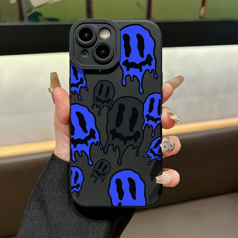 Dream Melt Blue Happy Face Scrub Phone  Ant For iPhone 17 16 15 13 11 16 Pro 17 Pro Max 12 Pro 14 Pro Max 15 Pro Max 16 Plus 17