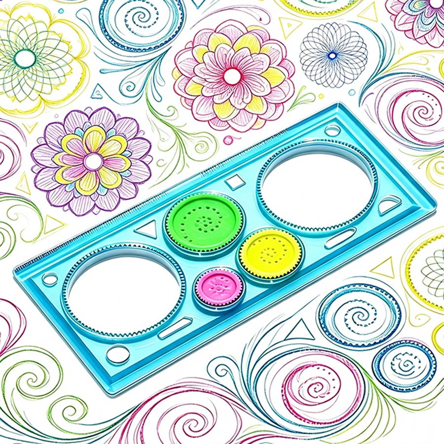 4/10pcs 20x11cm Blue Transparent Drawing Rulers Rotating Geometric Pattern Sketching Templates Reusable Practical Drafting Tools