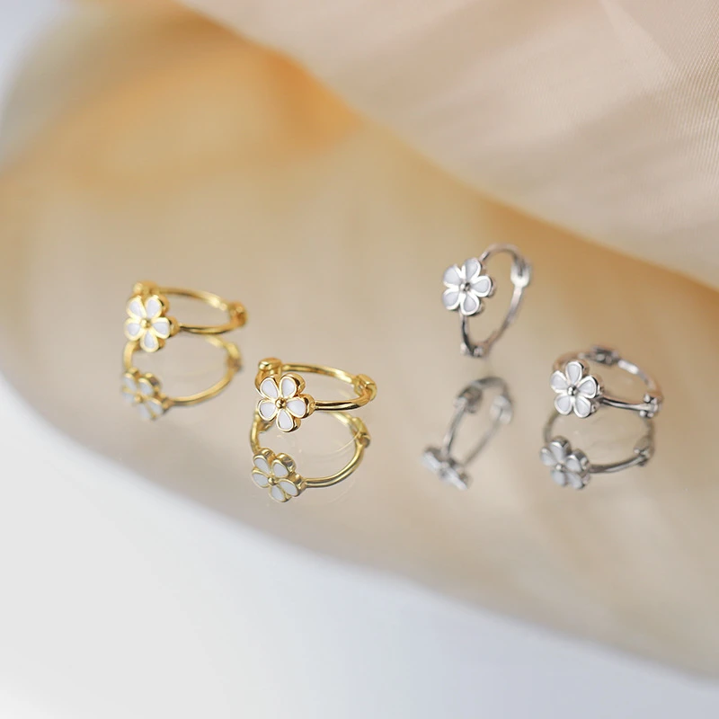 

925 Sterling Silver Flower Gold Earrings For Women Gift Earings Fashion Jewelry Korean Earrings