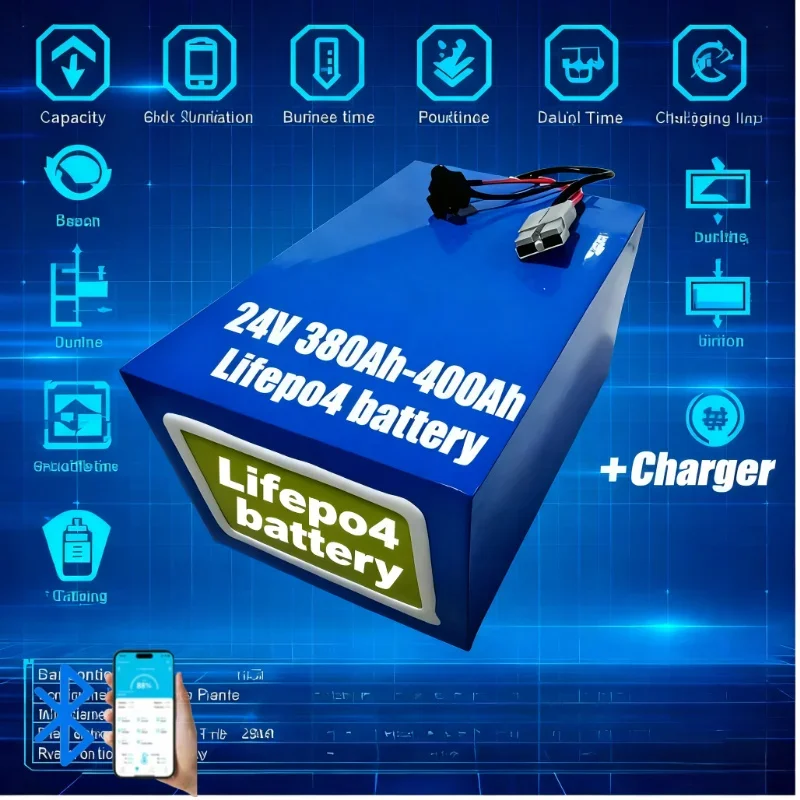 24V 380Ah 400Ah Off-Grid Solar Battery for Yacht Boat Marine Caravan Van RV EV UPS with 20A Charger - Energy Storage Solution