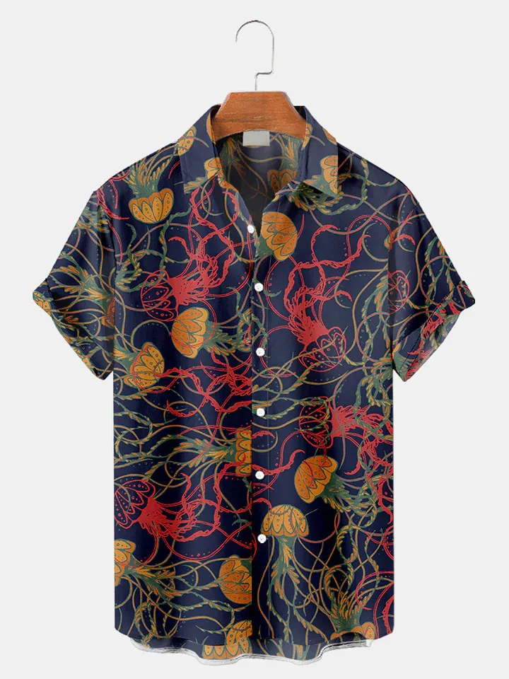 Camicia a maniche corte con grafica Sea Life casual da uomo alla moda Camicie con risvolto abbottonato Top oversize Camicia hawaiana casual per uomo