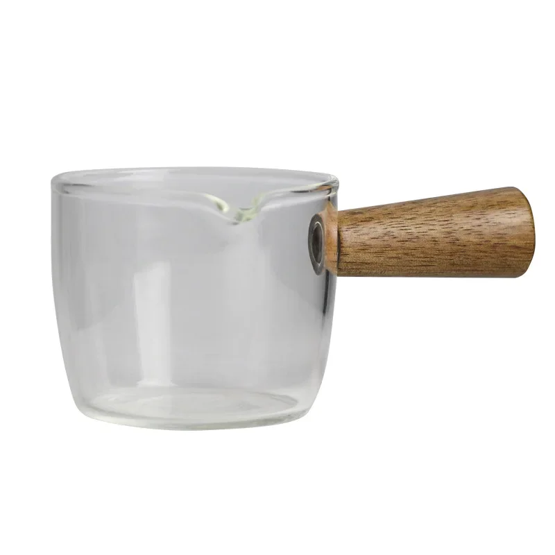 Tasses en verre à bouche unique avec poignée en bois, tasse à mesurer pour expresso, lait, café concentré, boissons de bain