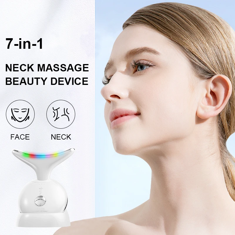 VLVEE 7 LED Color Lights Neck Beauty Instrument Lifting Facial massager 3 Modes Hot female Personal Care Tool Festival Gifts