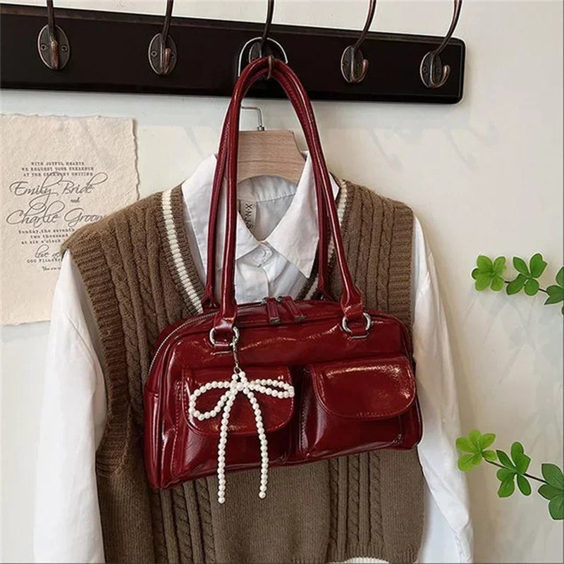 Fashionable 1PC Red Underarm Bow Bag For Women Korean Edition New Simple Leisure Pillow Bag Trendy Versatile Shoulder Bag