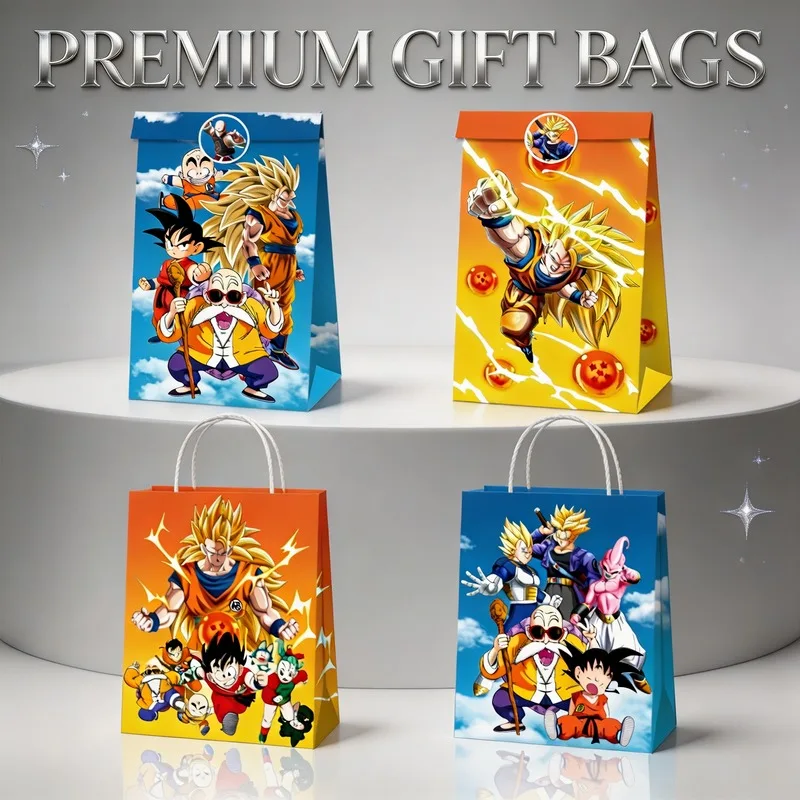 Dragon Ball Anime Son Goku 12 sacs cadeaux bonbons Fournitures de fête d'anniversaire Jouets compagnons de fête pour enfants Sacs en papier kraft portables