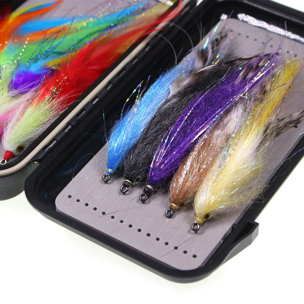 Bimoo 10 Stück Fliegen Fisch Streamer Kit Hahn Hackle Feder Streamer EP Seidige Faser Streamer Forelle Bass PIke Meeresangelköder – Detail 6