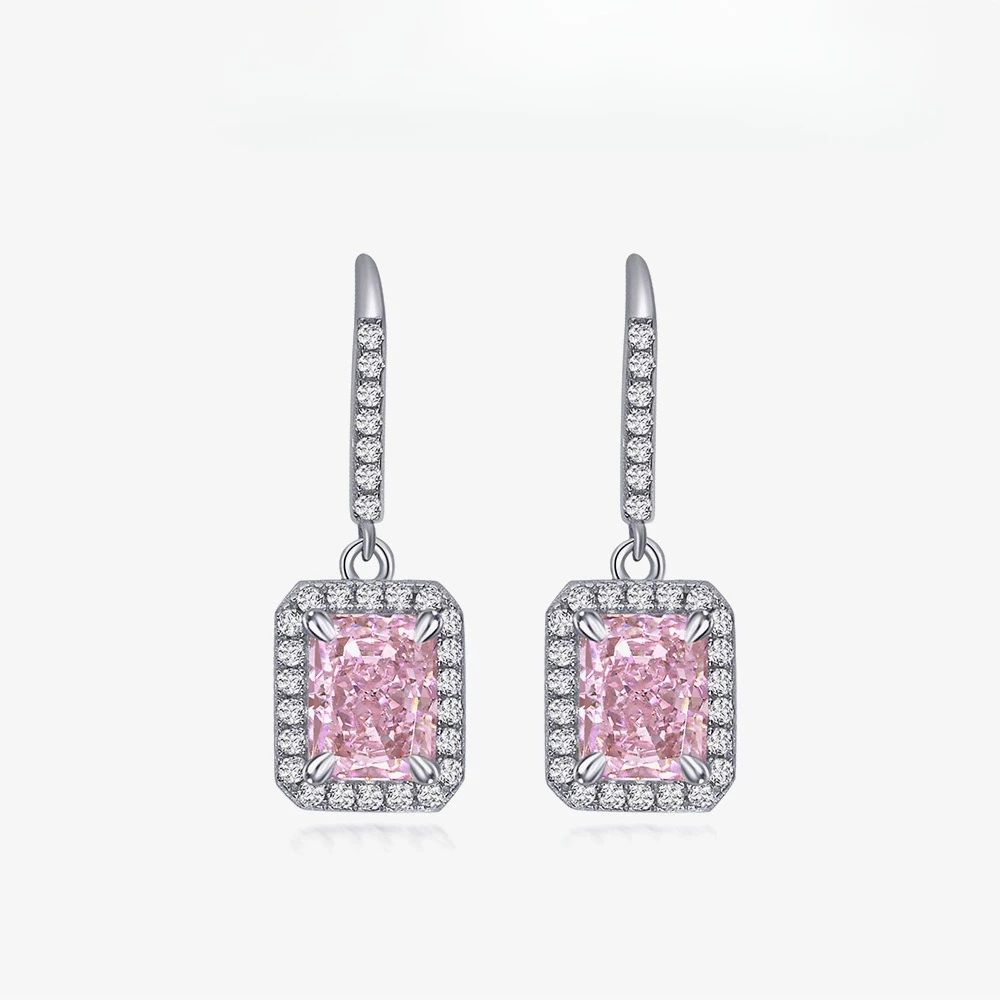 

New 925 Silver 1.5 Carat Earrings with Rectangular Ice Flower Cut 6 * 8 High Carbon Diamond Earhook Earrings, Wedding Jewelry