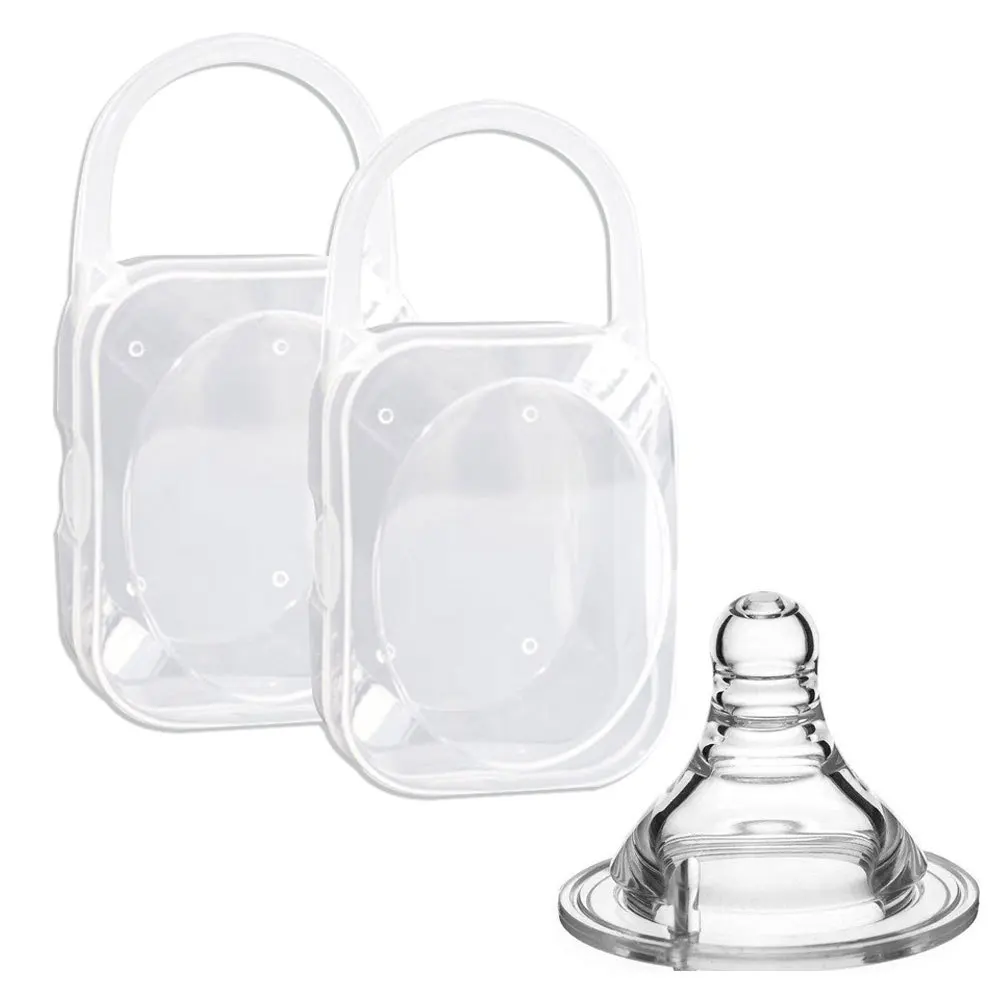 2 قطعة صندوق تخزين مصاصة الطفل المحمول الشفاف حاوية مقاومة للغبار واسعة الفم الرضع طفل مصاصة منظم #5