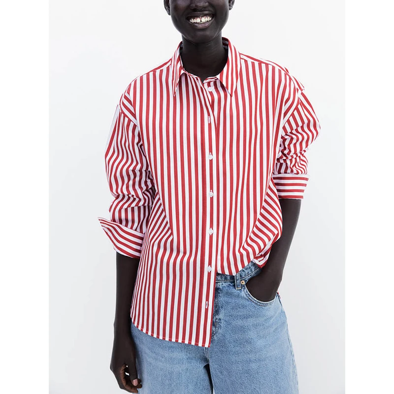 Csa Fena de Verão Nova, Solta, Moderna, Simples e Confortável, com Gola Dobrável, trada, Manga Longa, em Fibra de P...