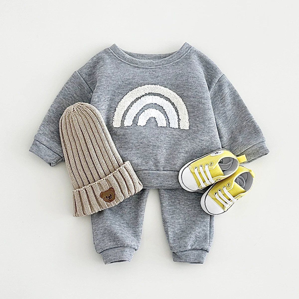 Herbst Infant Baby Set Junge 2 Stück Sonne Regenbogen Stickerei Langarm Pullover Top + Hosen Neugeborenen Baby Kleidung Mädchen freizeit Set