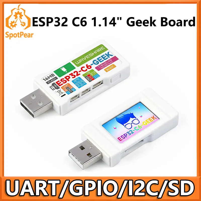 

Плата для разработки Waveshare ESP32-C6 Geek с 1,14-дюймовым 65K цветным ЖК-дисплеем