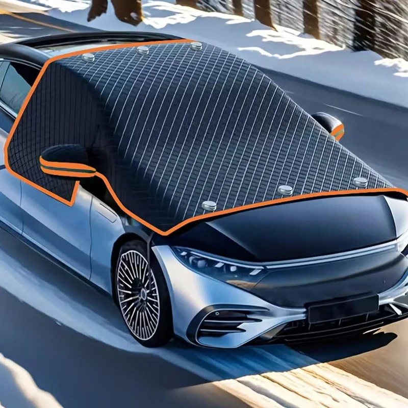 Oxford Cloth Winter Windshield Protector UV/Sunshade With Orange Reflective Strip Magnetic Fastening Car Windshield Snow Cover