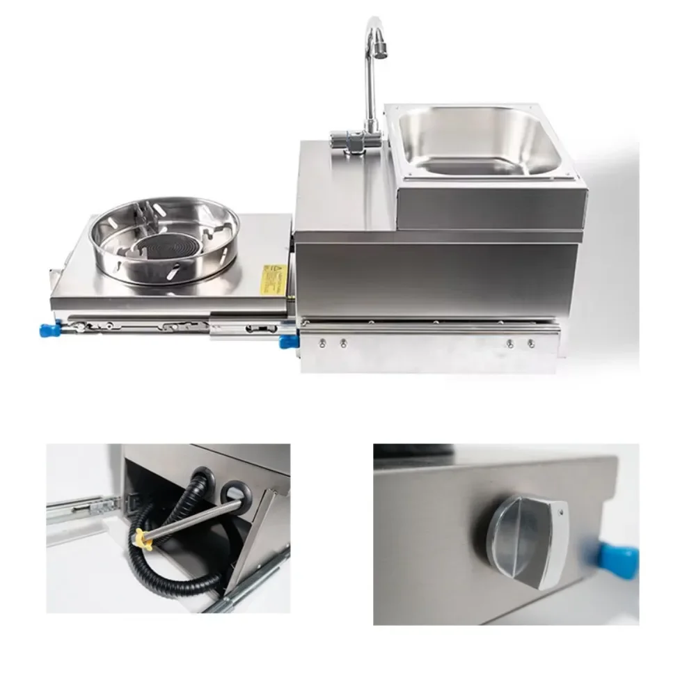 Motorhome Integrated Kitchen Unit with Sink Faucet Windproof LPG Hob for Caravan Travel Trailer Camping Cooktop