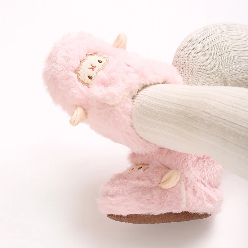 Winter Baby Boys And Girls Cartoon Cute Warm  Pink Plush Boots With Comfortable And Soft Soles Suitable For Newborns Aged 0-18