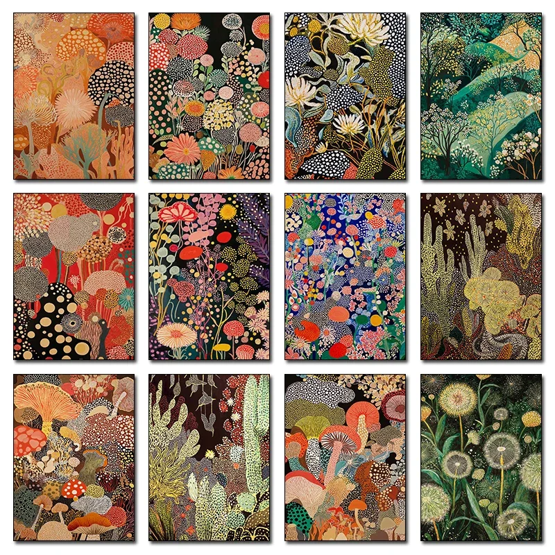 Retro Classic Abstract Simple Grass Flowers Pattern Poster Diamond Painting Print Art Pictures Home Room Wall Decoration Gift