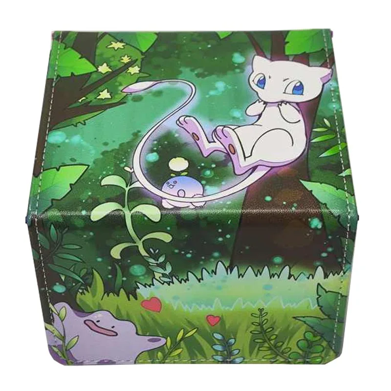 

Кожаная коробка для карт большой емкости с героями мультфильмов Mew PTCG DIY, утолщенная коробка для хранения карт с коллекцией аниме, 100+
