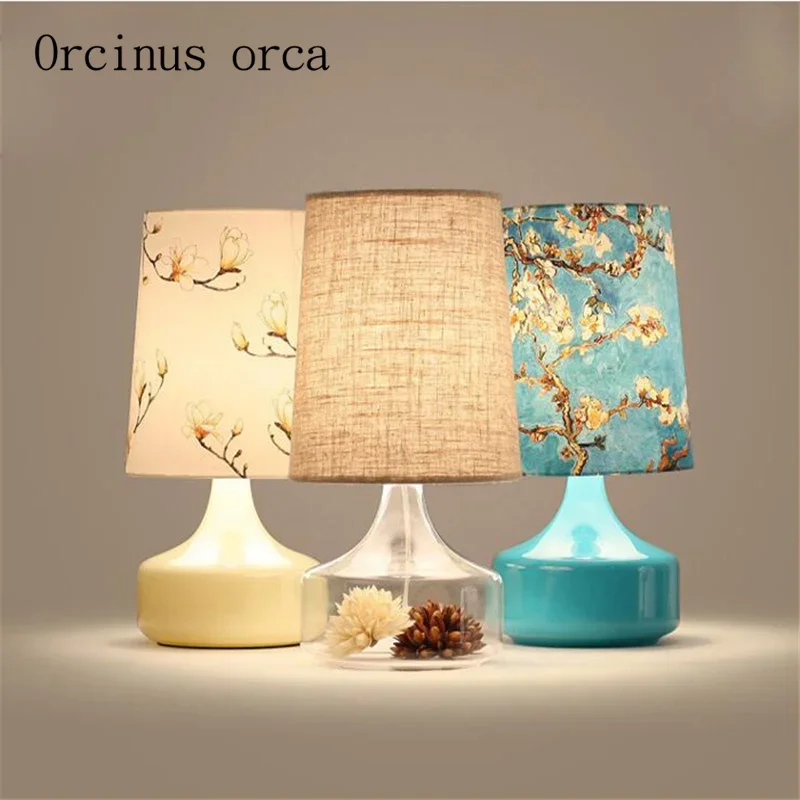 

Nordic brief printed desk lamp bedroom bedside pastoral personality creative decoration transparent glass table lamp