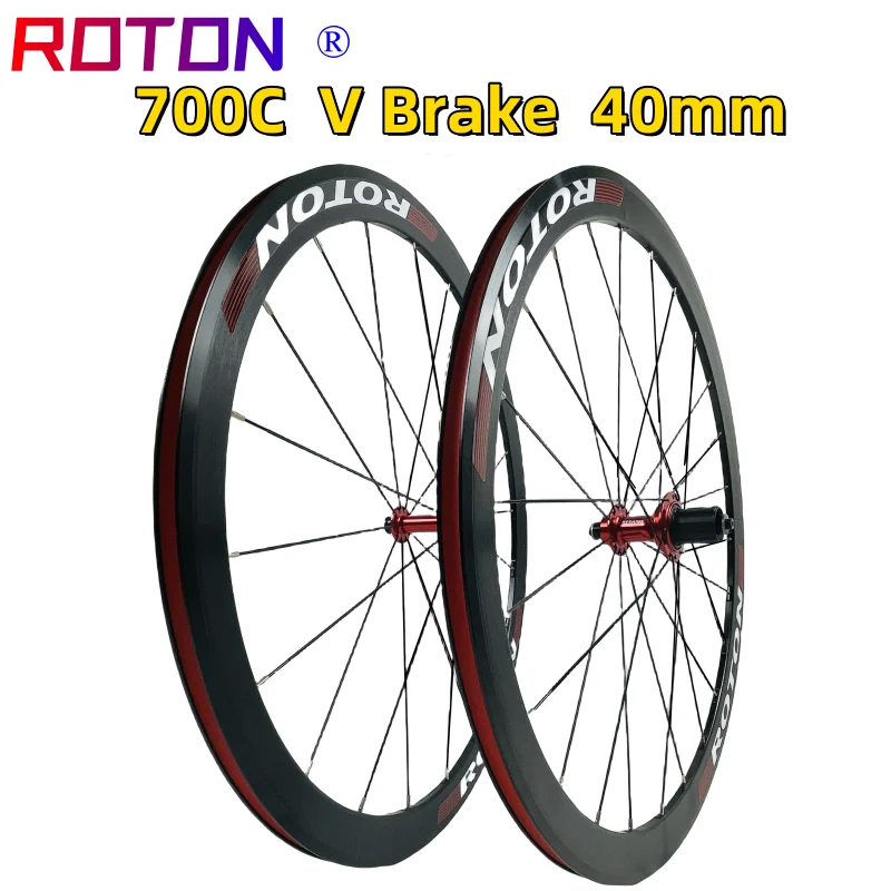 Roda de bicicleta ROTON-Aluminum Alloy Road, 700C, V, Barke, Dianteiro, Traseiro, QR Wheelset, 700x23-25C Pneu, Super Shine