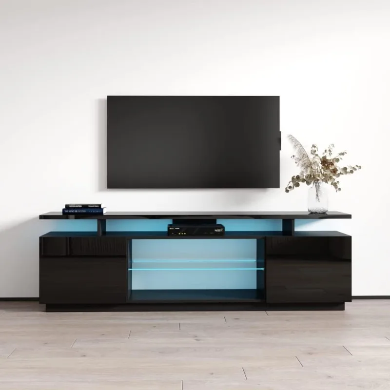 

TV Stand for TVs up to 80", Modern High Gloss 71" Entertainment Center, TV Media Console with Storage Cabinets