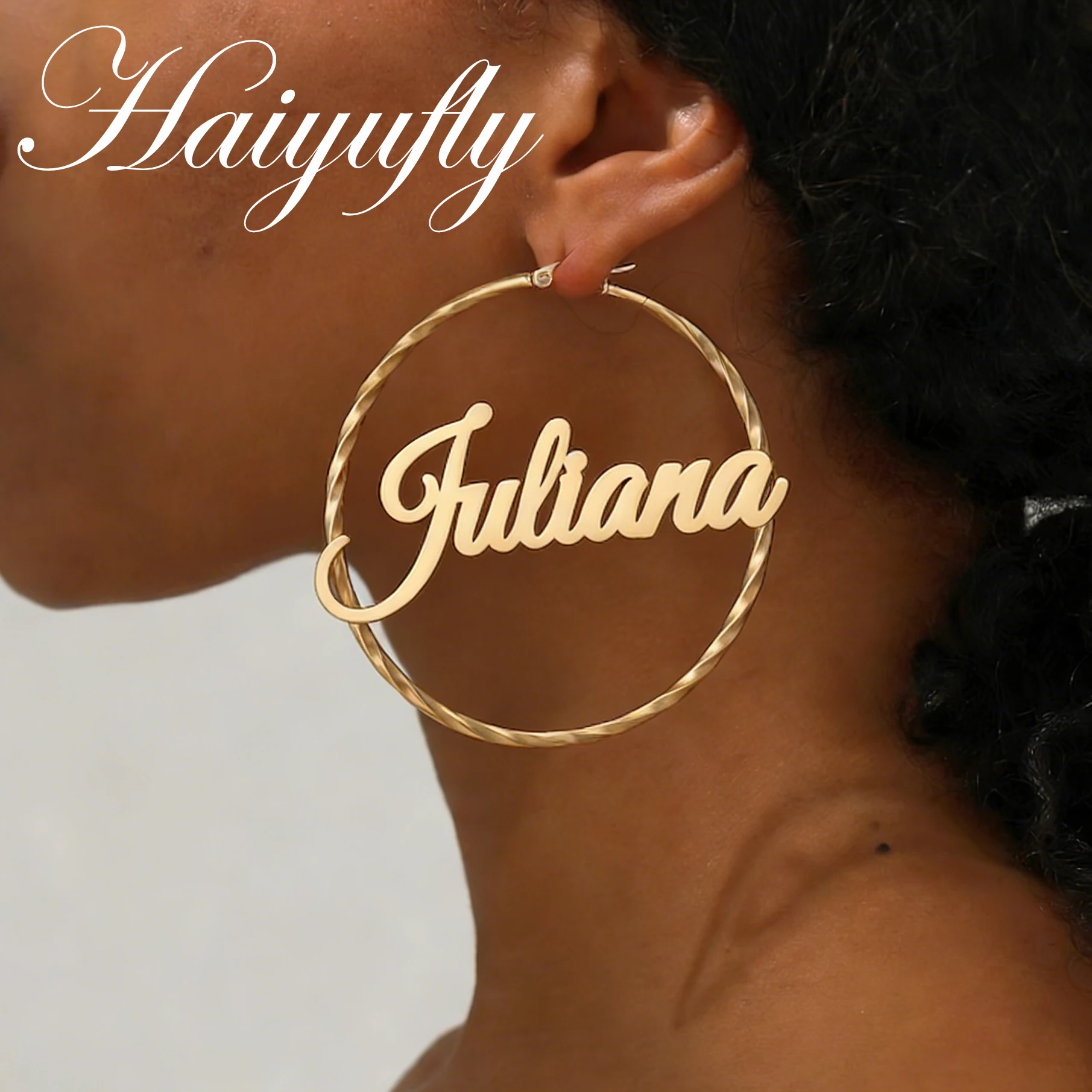 

Серьги Haiyufly с именем на заказ для женщин, серьги-кольца из нержавеющей стали с сердечком и бабочкой, персонализированный подарок на день рождения