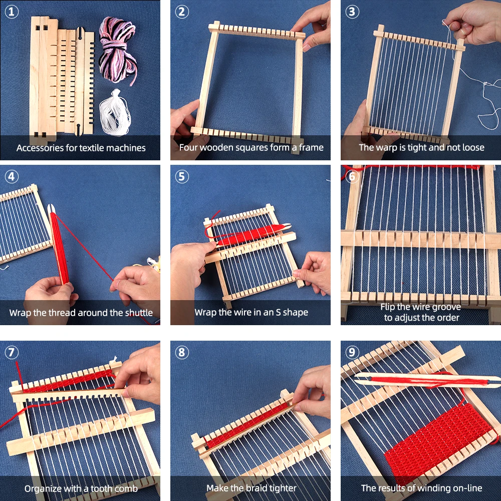 1 zestaw Mini DIY drewniany zestaw krosna tkackich, drewniane koło obrotowe, tradycyjny zestaw krosna do robienia na drutach ręcznych do gobelinów i