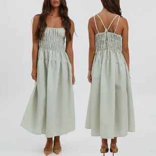 2026 Nieuwe zomer sexy Pure Desire damesjurk met gestreepte riem en taille