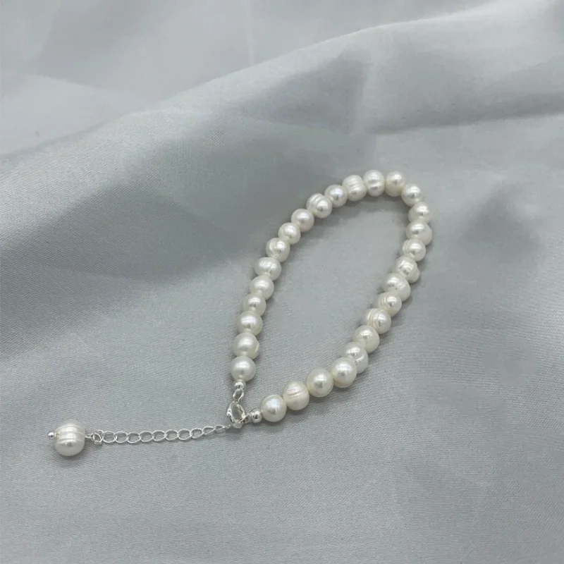 6-7mm Pearl Bracelet For Women Natural Freshwater Pearl 925 Sterling Silver Strand Bracelets