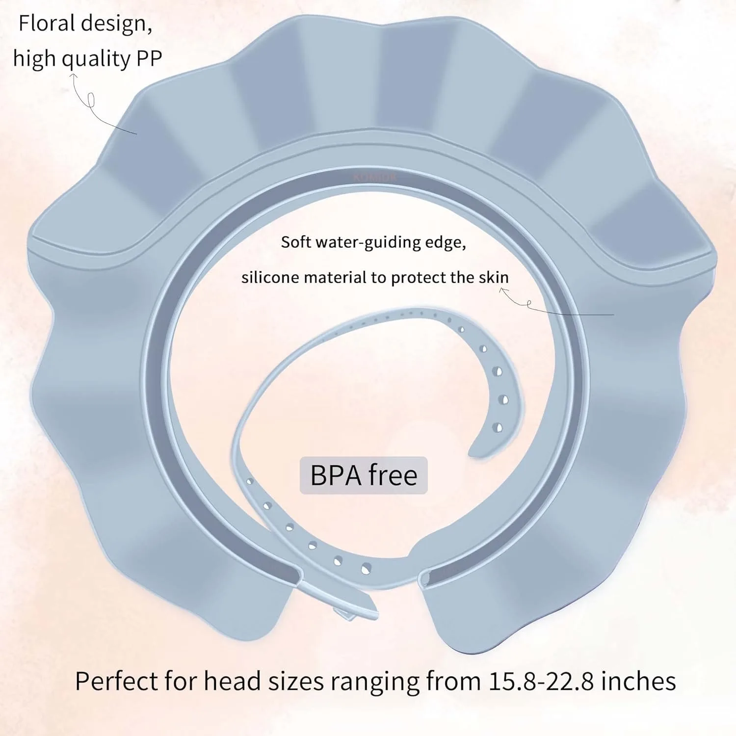 قبعة استحمام واقية قابلة للتعديل للأطفال، قبعة استحمام ناعمة مقاومة للماء وقابلة للتعديل مناسبة للأطفال والكبار