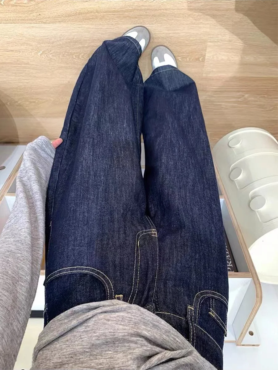 

High Waist Wide Leg Loose Fit American Style Denim Jeans for Women Spring Season Straight Cut Floor Length Trousers
